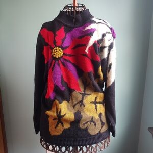 Vintage TIGI Exclusive Women’s Purple Wool Blend Floral Embroidery Sweater Retro